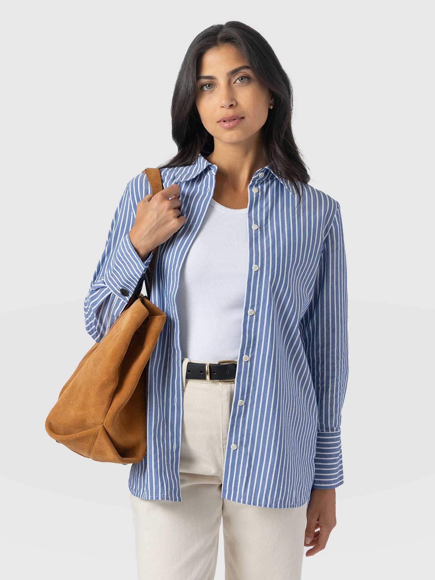 Raegan Tie Shirt - Blue Stripe - Women's Blouses | Saint + Sofia® EU